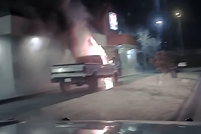 Police Dashcam Shows Officer Save Restaurant From Burning Car Police Dashcam Shows Officer Save Restaurant From Burning Car