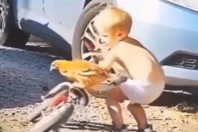 Deček na kolesu peljal kokoš: Uspelo mu je, ker mu nihče ni rekel, da ni mogoče!