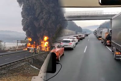 Tragedija na štajerski avtocesti – posnetek gasilcev, ko so hiteli na pomoč