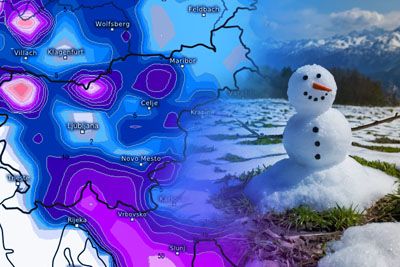 Animacija, kako bo jutri sneženje zajelo Slovenijo: ponekod do 25 cm snega