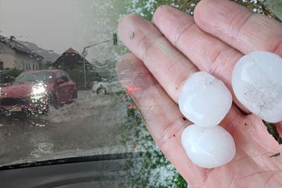 Debela toča klestila na Gorenjskem: Pod vodo tudi ceste na Uncu
