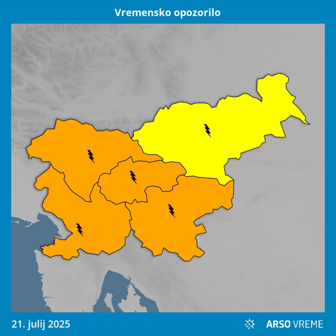 Arso izdal oranžno opozorilo pred nevihtami za Slovenijo