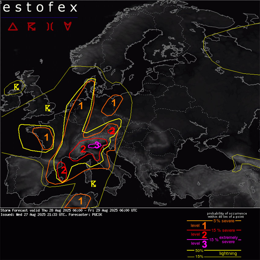 Estofex izdal najvišje opozorilo za sever Italije pred debelo točo