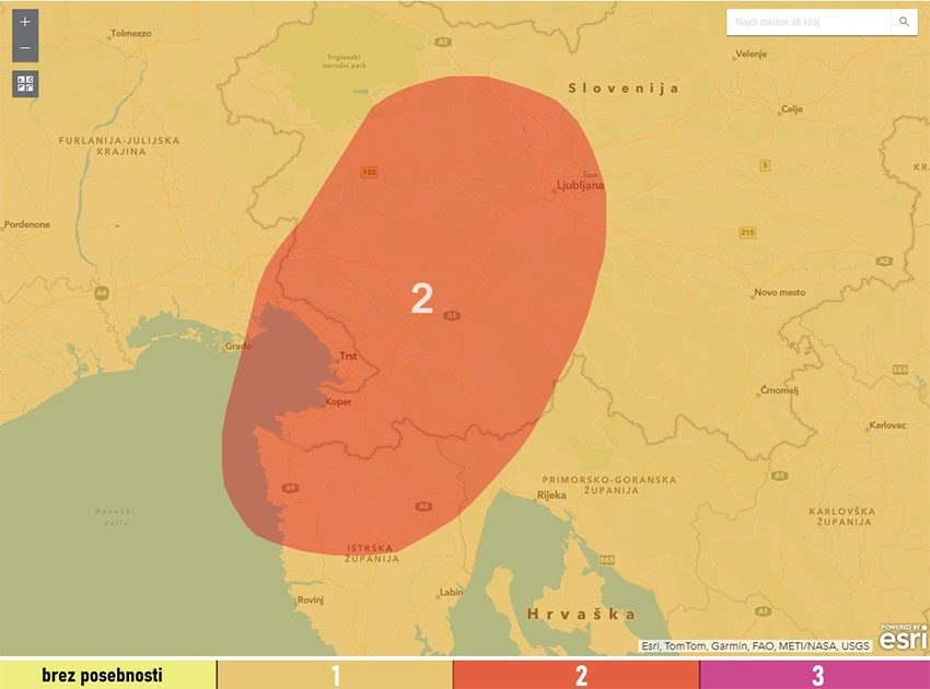 Neurje.si izdalo drugo najvišje opozorilo za območje jugozahodne Slovenije