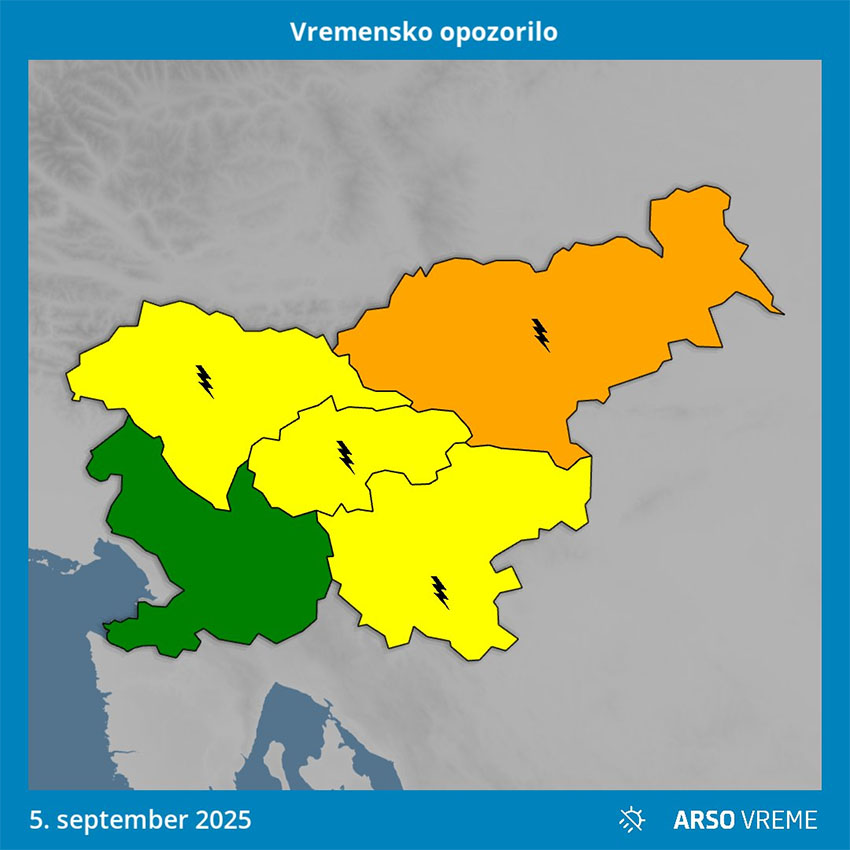 Arso izdal oranžno opozorilo pred nevihtami za severovzhodno Slovenijo