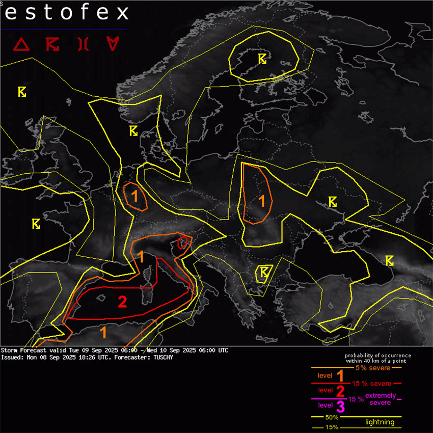 Estofex izdal drugo najvišje opozorilo tudi za Slovenijo