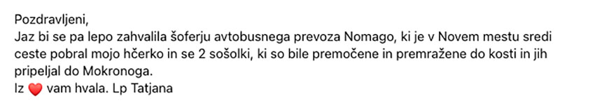 Zahvala mame šoferju, ki je med neurjem v Novem mestu pomagal trem deklicam