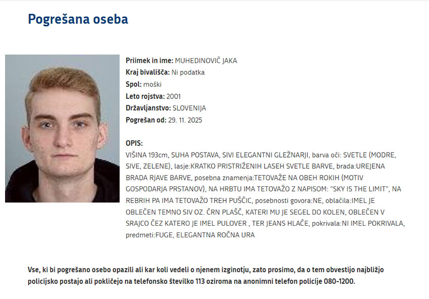 Jaka Muhedinovič na seznamu pogrešanih - Policija.si