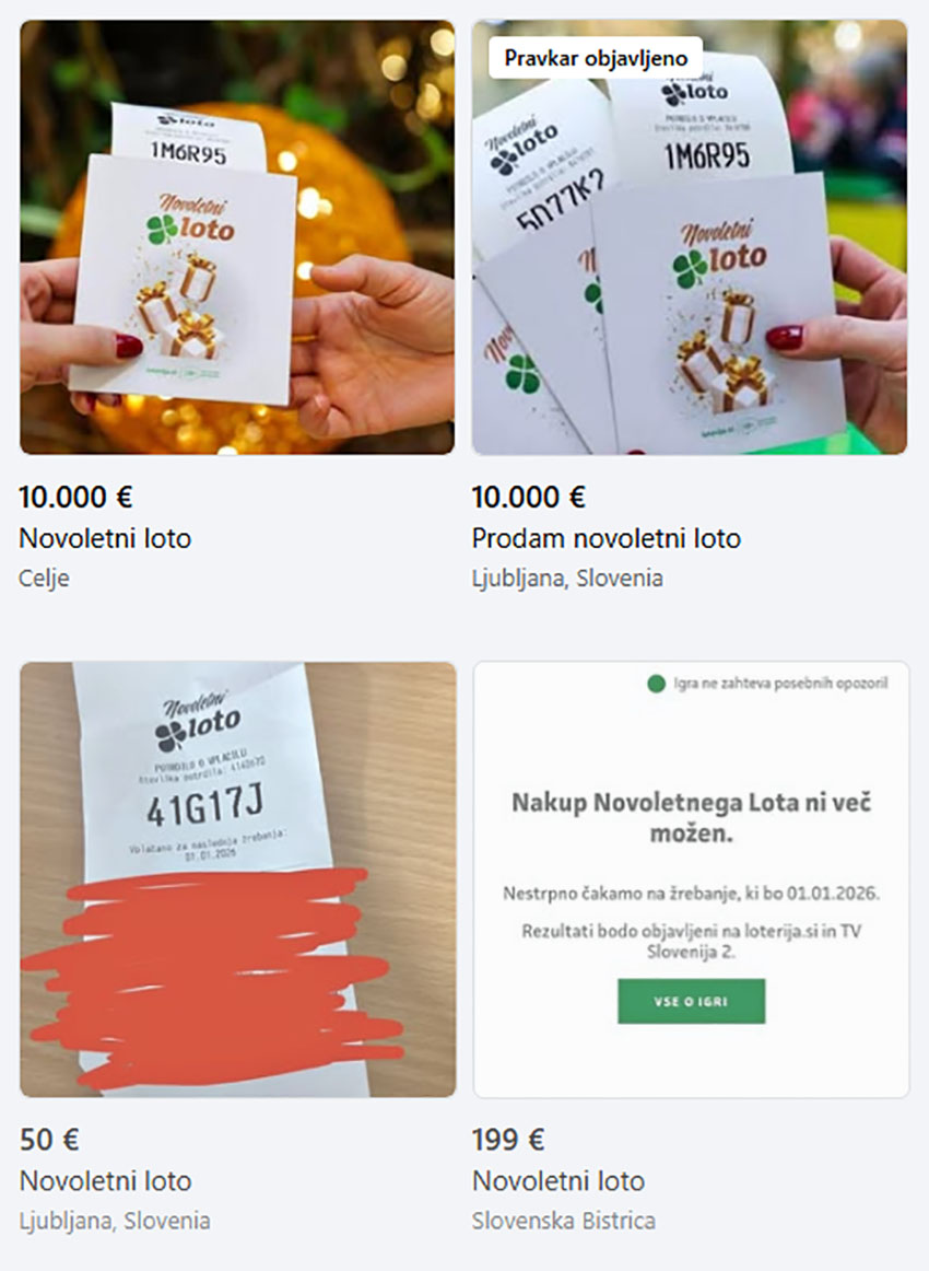 Srečke za Novoletni loto posamezniki prodajajo za vrtoglave zneske