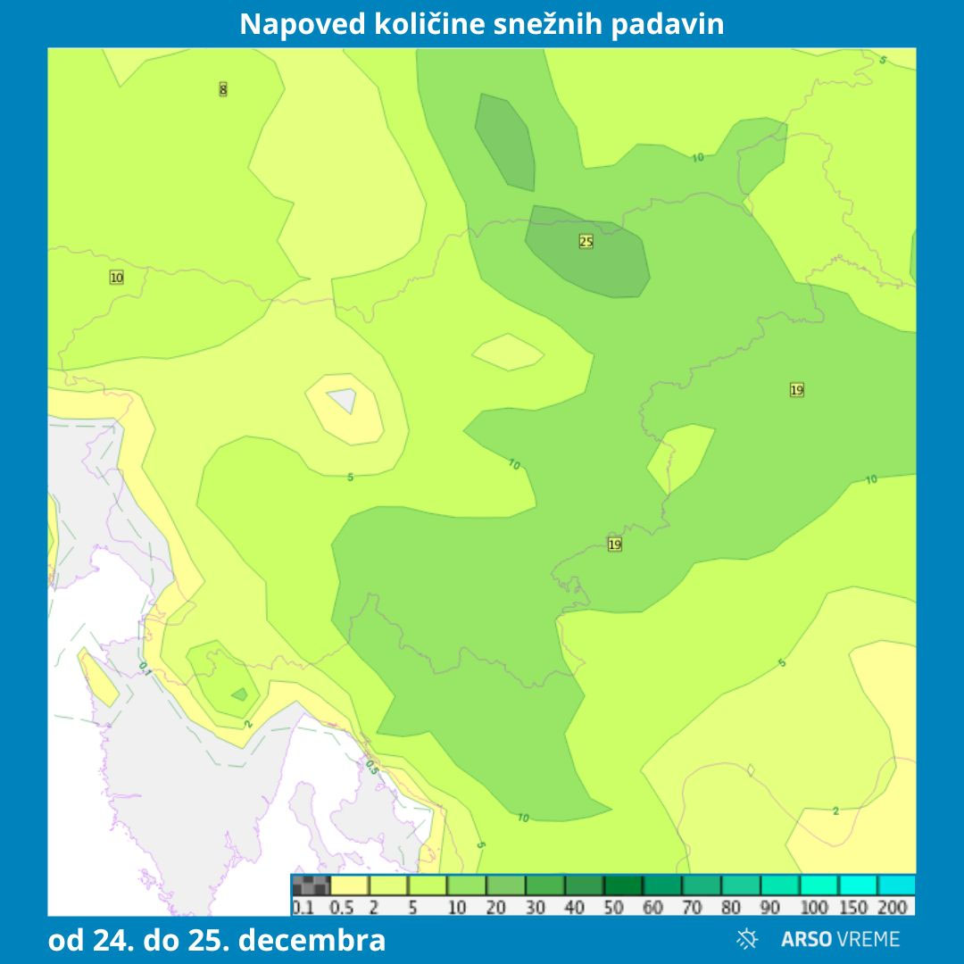 Količina novozapadlega snega za božič