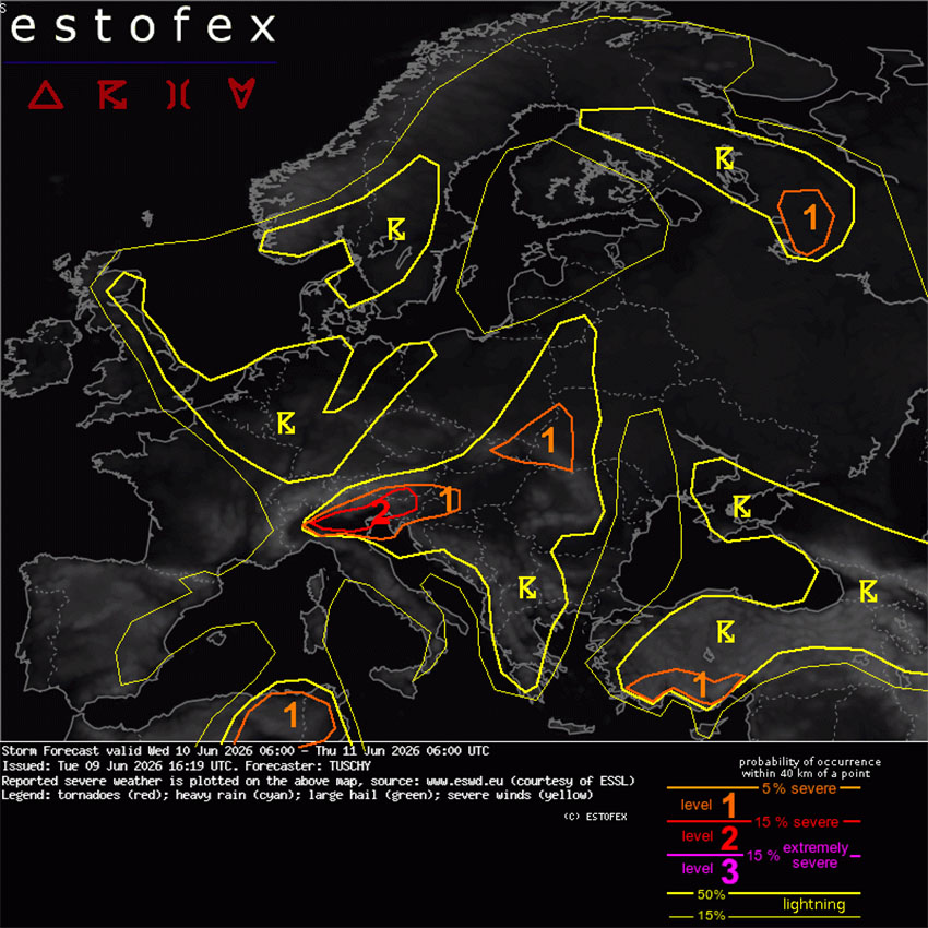 Združenje evropskih meteorologov Estofex izdalo 2. stopnjo opozorila za zahodno in osrednjo Slovenijo