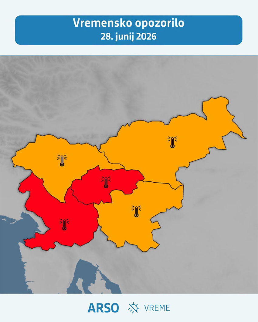 Rdeče vremensko opozorilo za jugozahod in osrednjo Slovenijo v nedeljo
