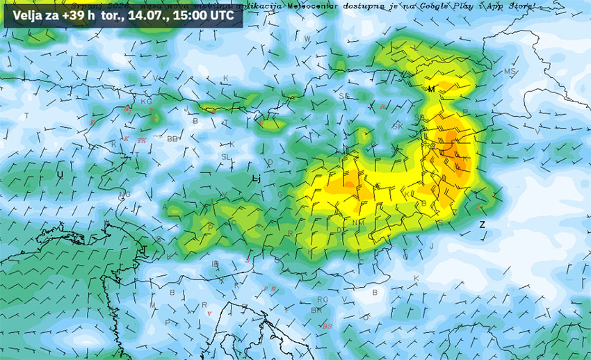 Močni sunki vetra bi lahko jutri po Sloveniji presegli 100 km/h