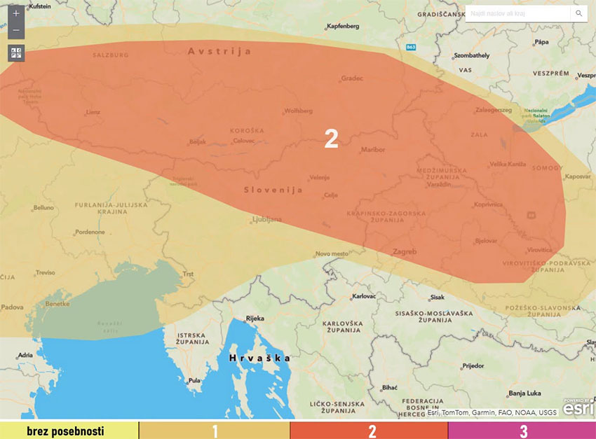Zemljevid nevihtne aktivnosti za Slovenijo