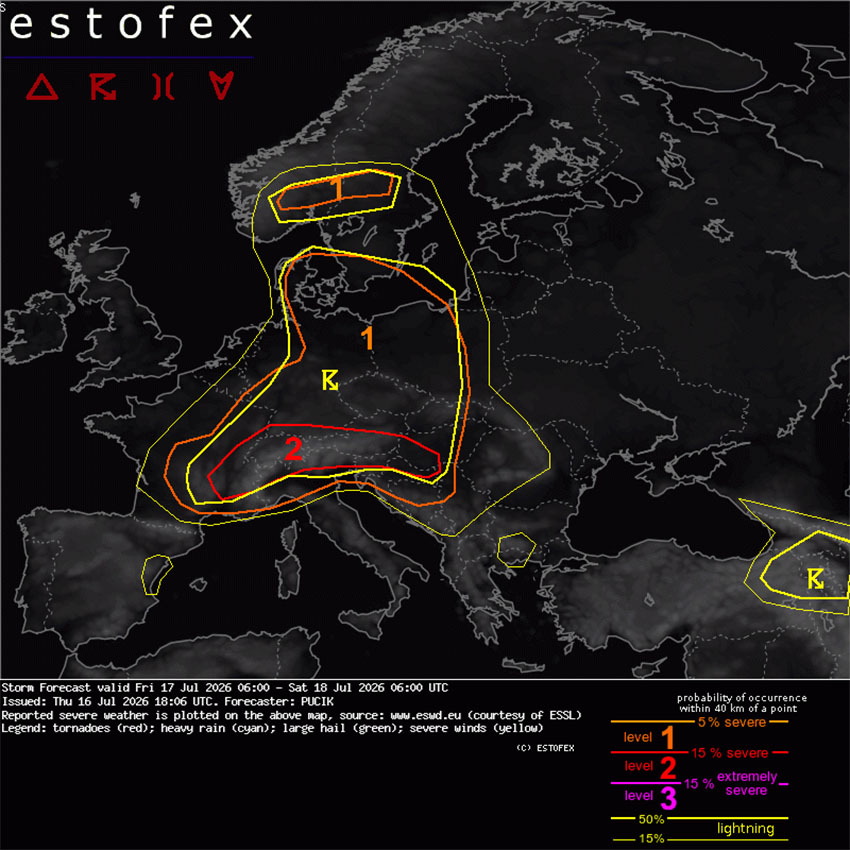 Estofex izdal 2. stopnjo opozorila za severni del Slovenije