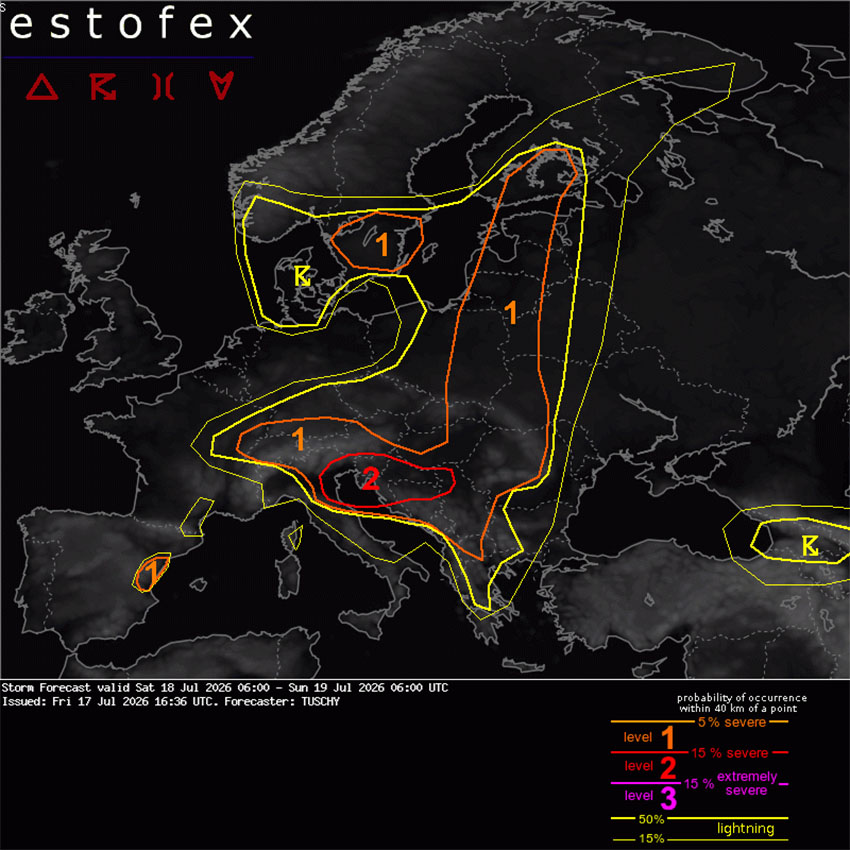Estofex izdal 2. stopnjo vremenskega opozorila za večji del Slovenije