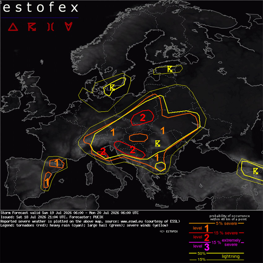 Estofex izdal opozorilo za jugovzhodno Slovenijo