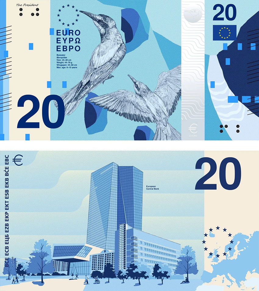 Grafični predlog za novo serijo evrskih bankovcev za 20 evrov