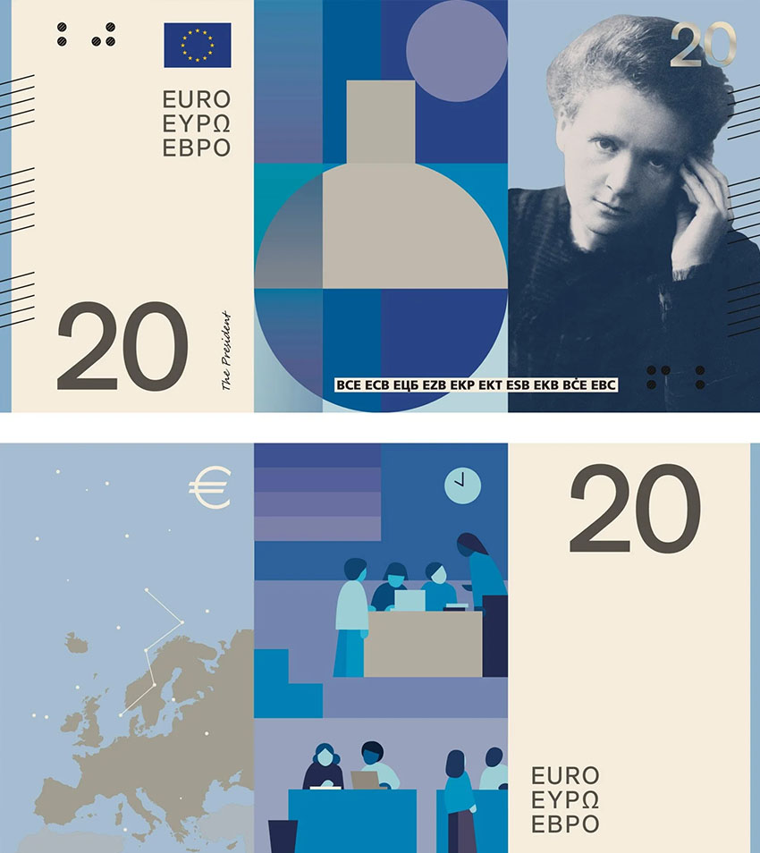 Grafični predlog za novo serijo evrskih bankovcev za 20 evrov