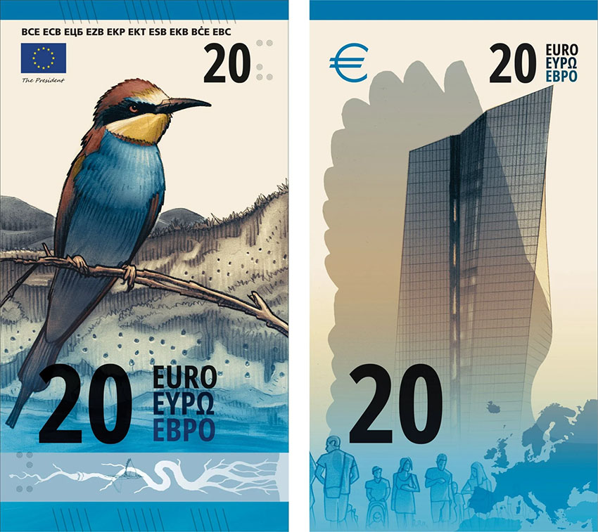 Grafični predlog za novo serijo evrskih bankovcev za 20 evrov