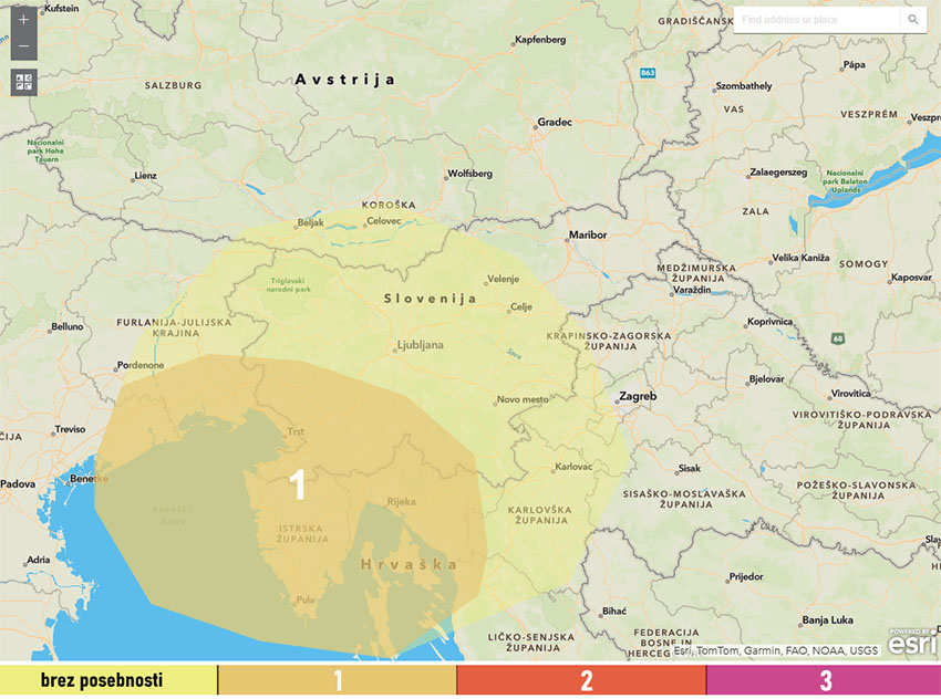 Meteorološki portal z opozorilom prve stopnje za jugozahodno Slovenijo
