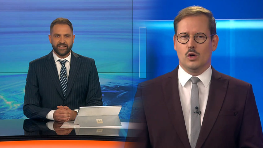 Voditelja 24UR popoldne Denis Malačič in 24UR zvečer Anže Božič