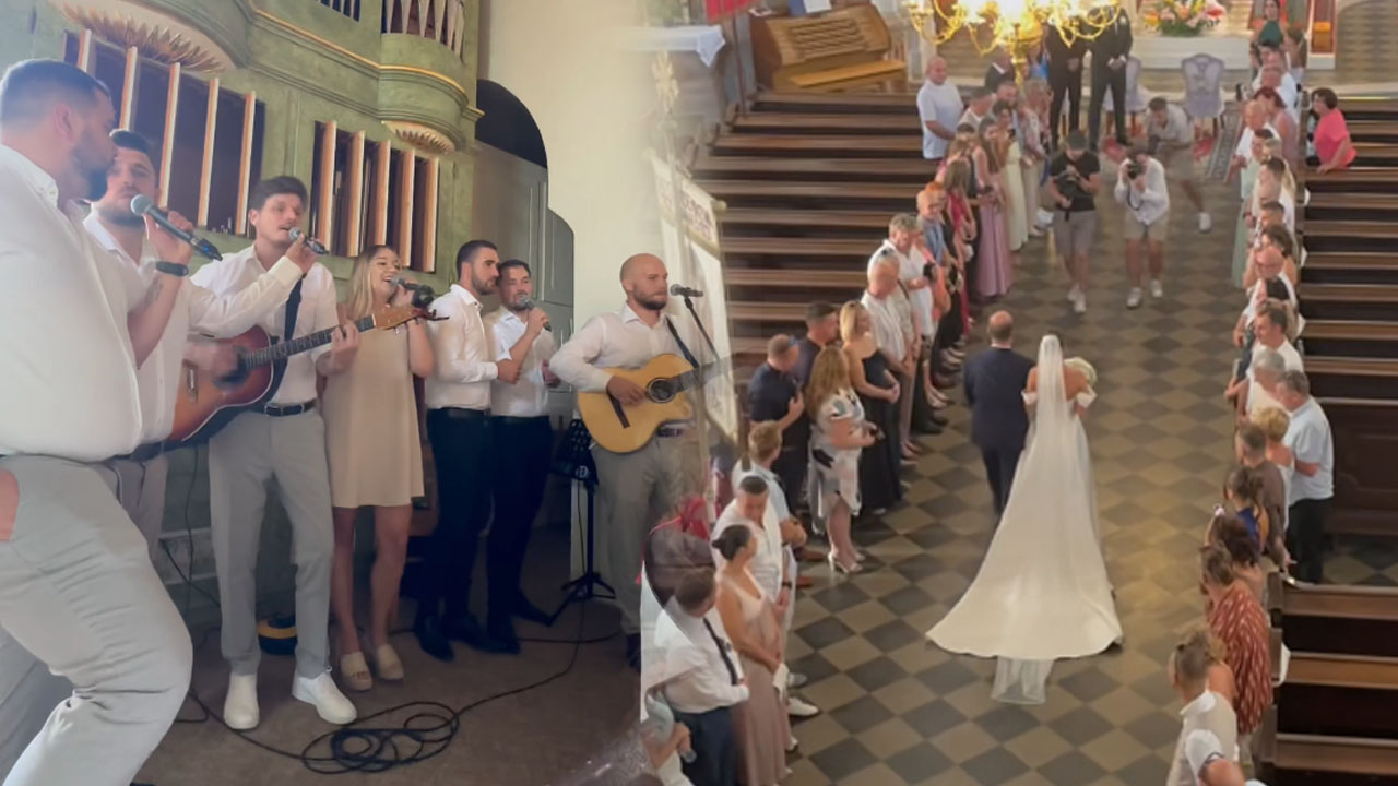 Uroš in Tjaša ter Il Divji zapeli za mladoporočenca, med poroko so ju presenetili v cerkvi