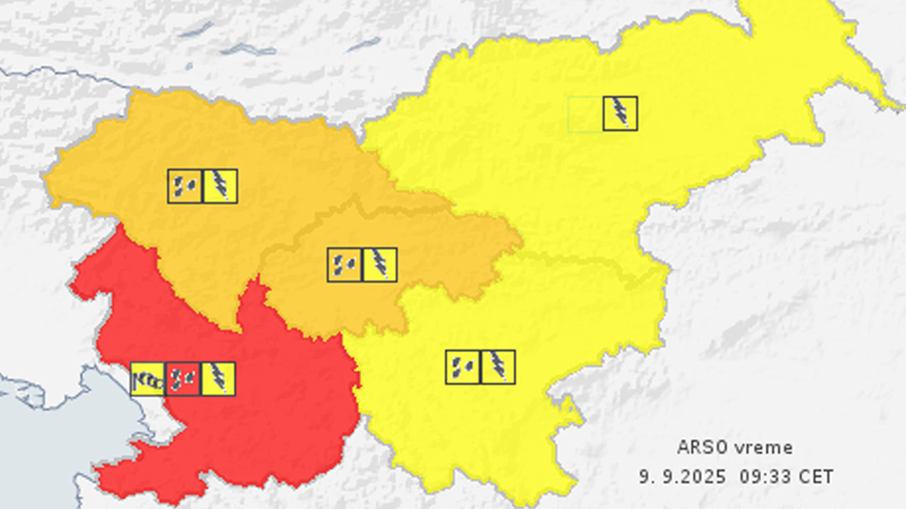 ARSO izdal rdeče opozorilo pred padavinami za jugozahodno Slovenijo
