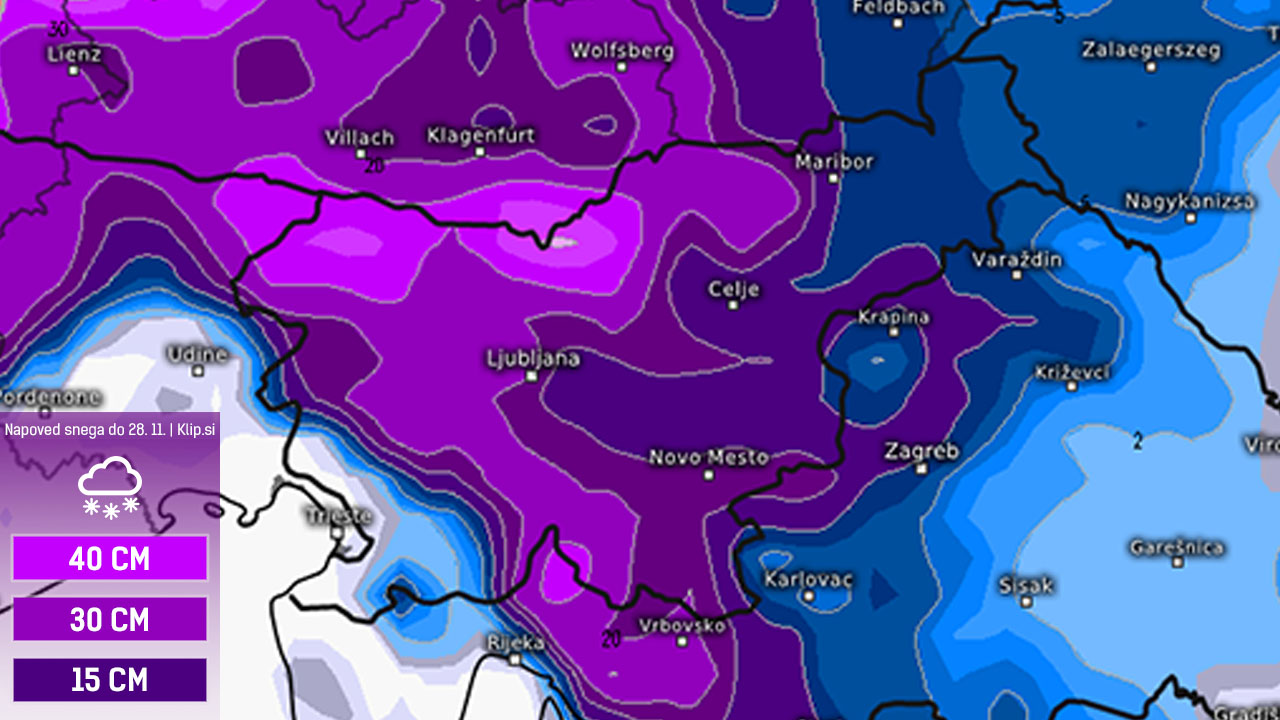 Predvidena napoved snega v Sloveniji do petka, 28. novembra 2025