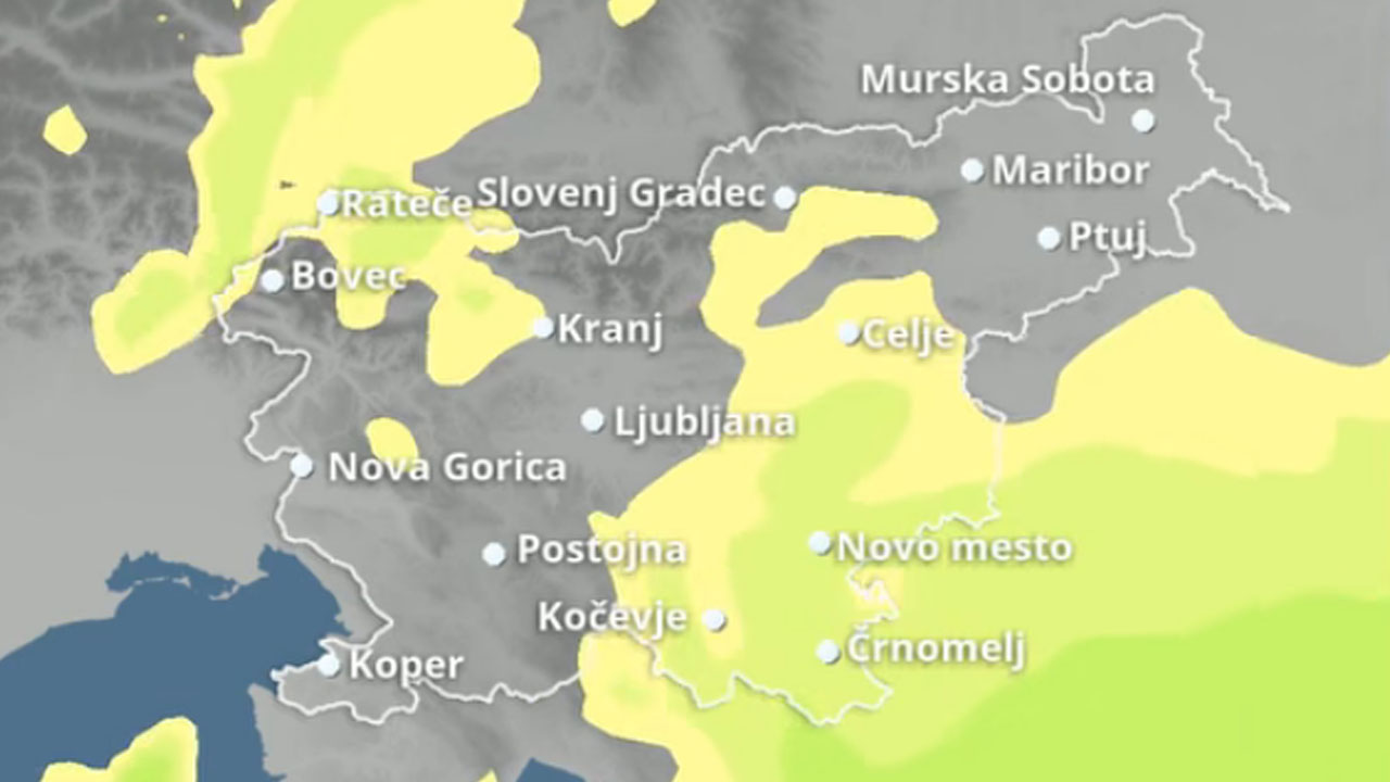 Arso je objavil animacijo padavin, ki bodo danes ponoči zajele Slovenijo