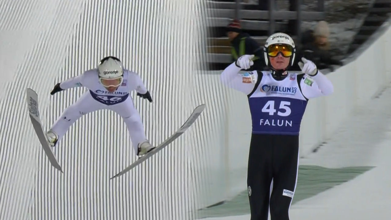 Anže Lanišek zmagovalec tekme smučarskih skokov v Falunu, Domen Prevc osvojil tretje mesto