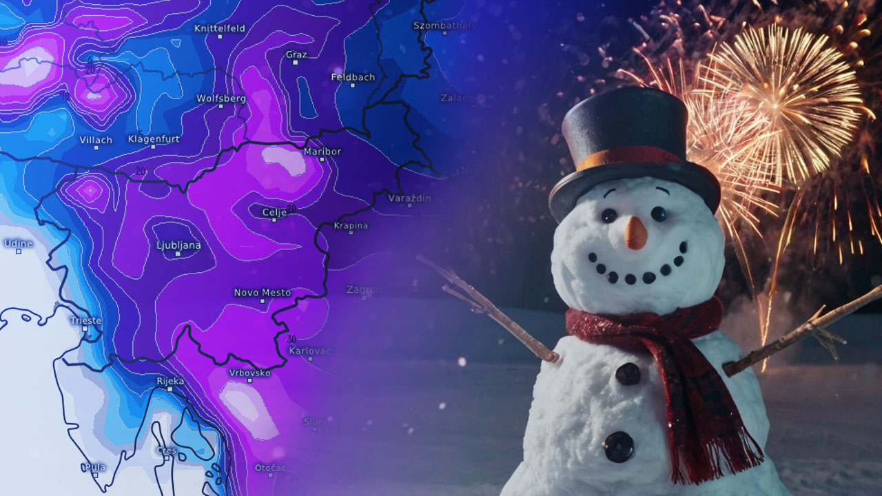 Animacija napovedi snega za Slovenijo v nedeljo, 4. januarja 2026