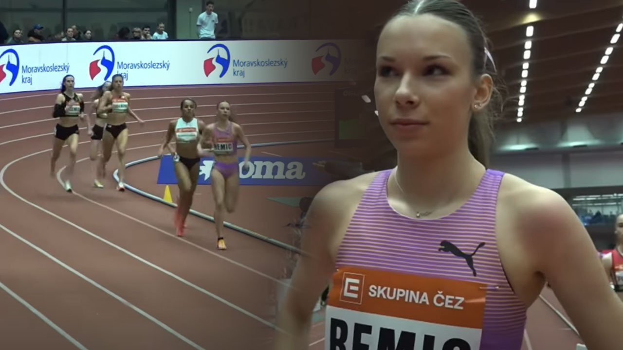 16-letna slovenska atletinja Živa Remic med zgodovinskim tekom na 800 metrov na zlatem mitingu v Ostravi