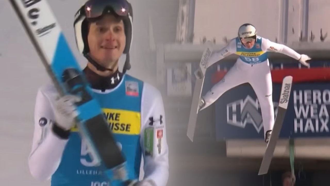 Domen Prevc med spektakularnim reševanjem poleta v Lillehammerju