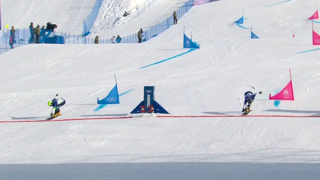 Tim Mastnak v cilju paralelnega veleslaloma v Livignu po dramatičnem fotofinišu za olimpijski bron