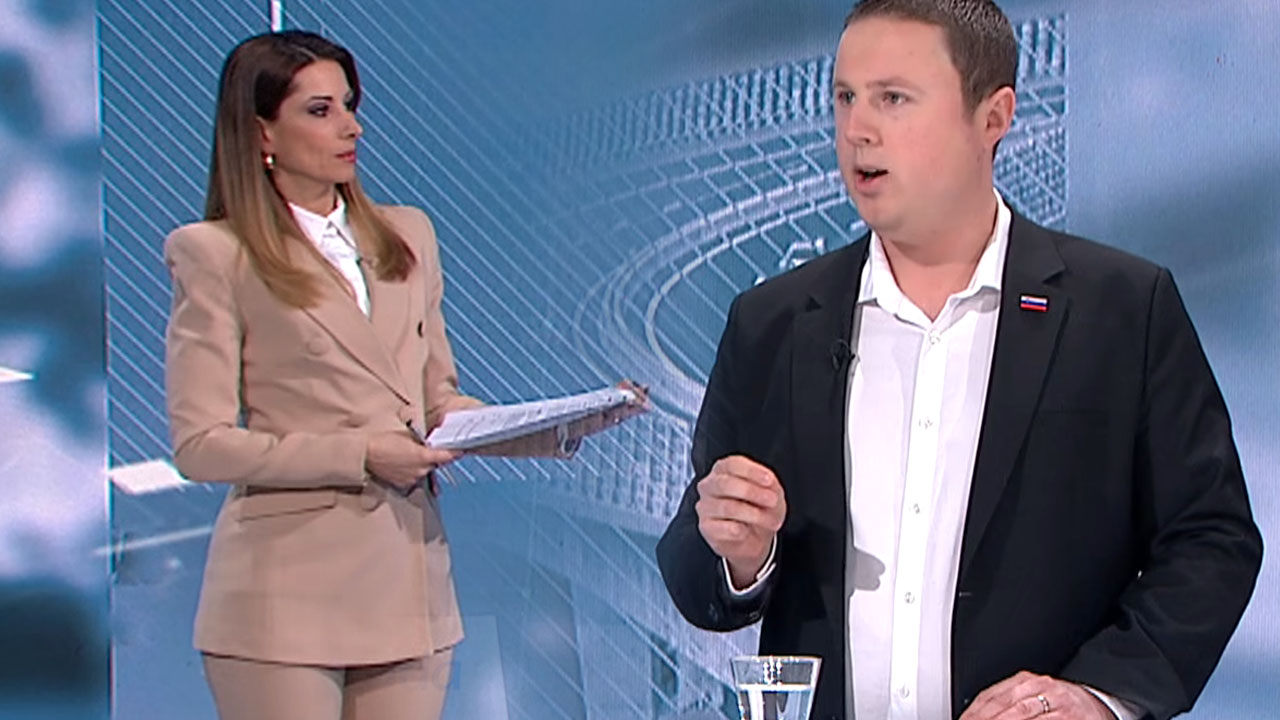 Žan Mahnič v oddaji Tarča z odmevnimi obljubami o preiskovalni komisiji