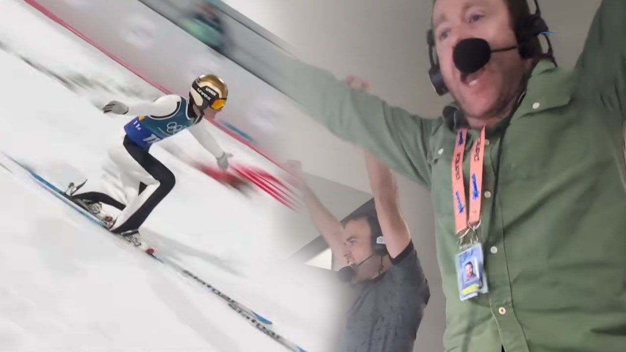 Jernej Damjan in Ian Findlay navdušeno slavita olimpijsko zlato Slovenije v Predazzu