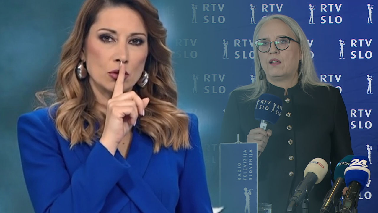 Erika Žnidaršič in Ksenija Horvat na novinarski konferenci po odpovedi oddaje Tarča na RTV Slovenija