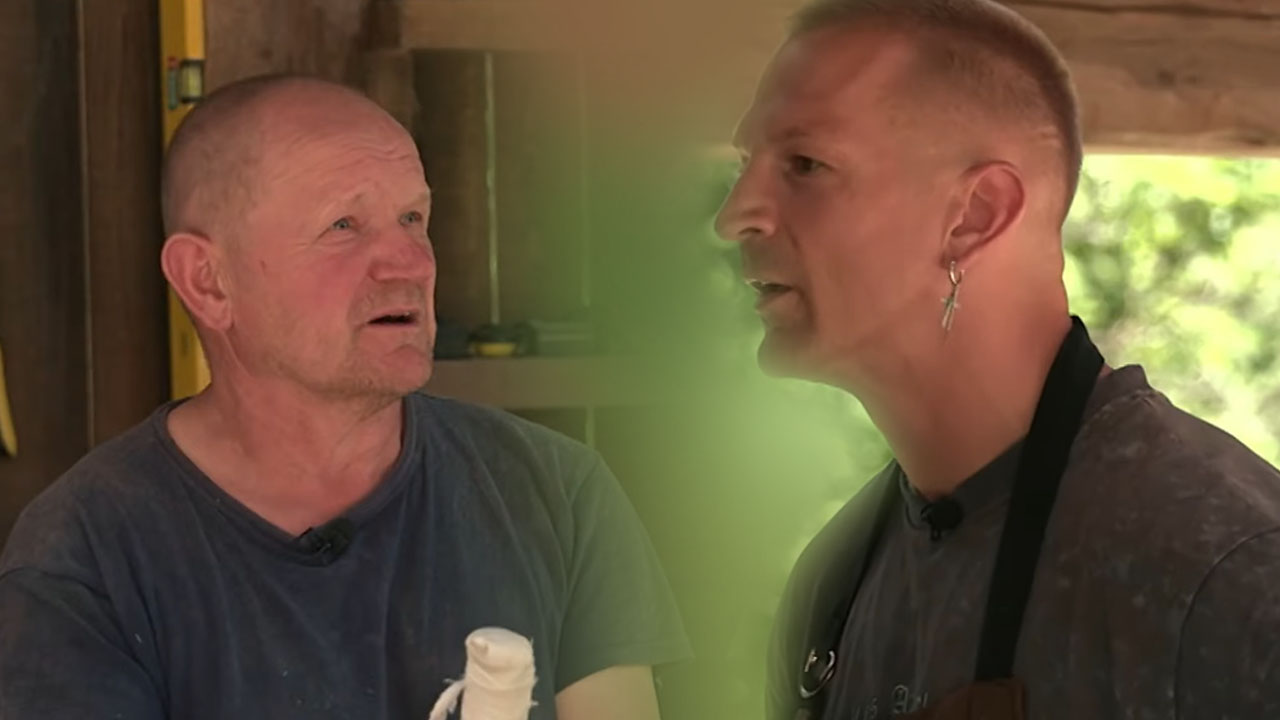 Igor Mikič kriči na Franca Vozla v delavnici v šovu Kmetija po glasovanju za glavo družine