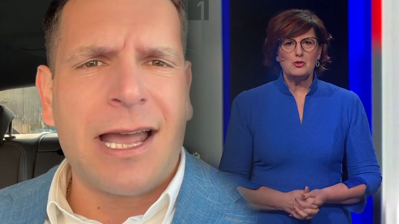 Elen Batista Štader v oddaji Dnevnik na RTV Slovenija med napovedjo volilnega soočenja