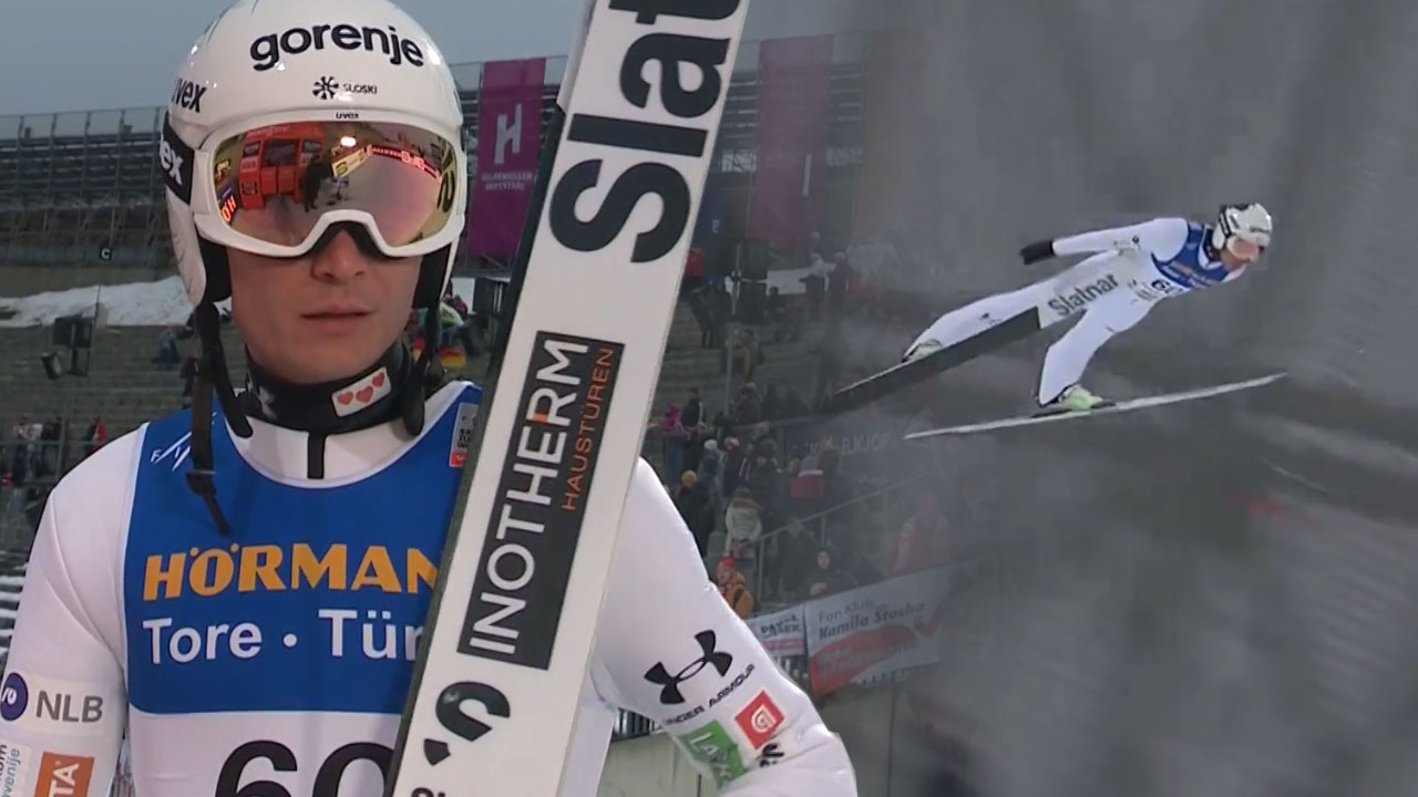 Anže Lanišek na tekmi smučarskih skakalcev v Oslu, kjer je za 0,1 točke zgrešil zmago