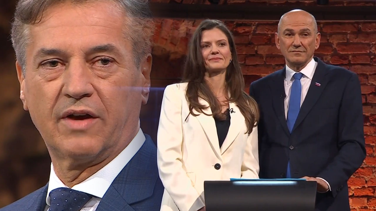 Janez Janša in Robert Golob na predvolilnem soočenju na POP TV, pozornost pritegnila tudi Urška Bačovnik Janša