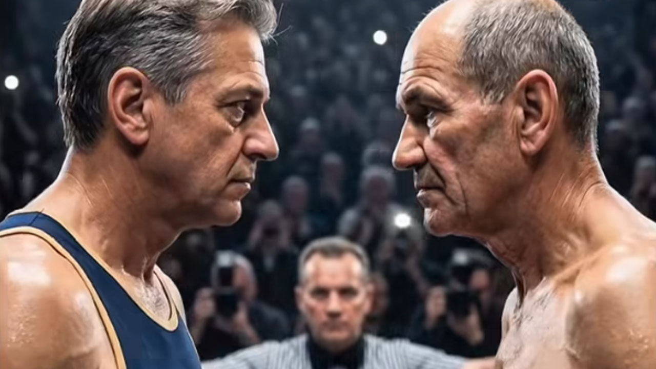 Robert Golob in Janez Janša kot boksarja v ringu – satiričen posnetek po volitvah v Sloveniji