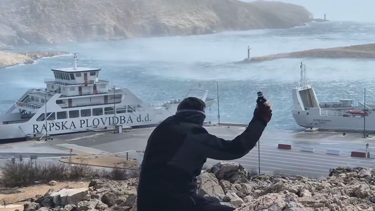 Orkanska burja na območju Mišnjaka na otoku Rab s sunki do 192 km/h