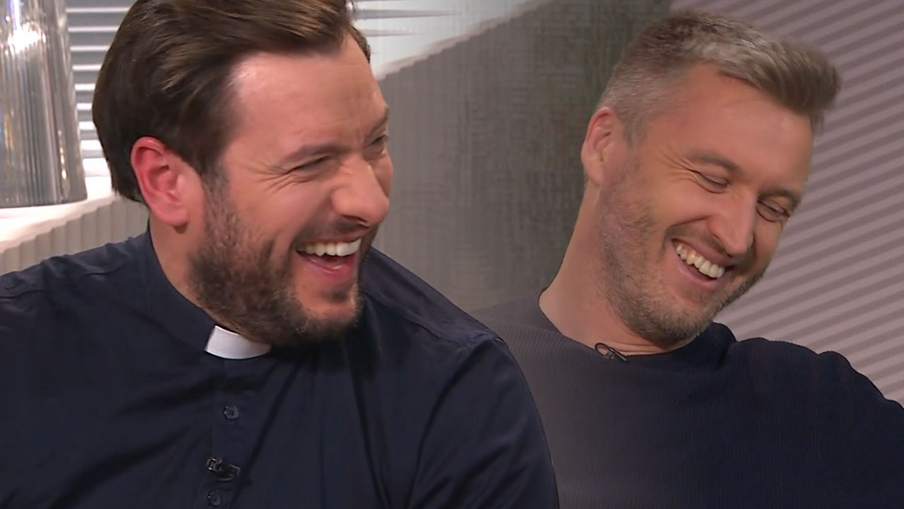 Martin Golob in Denis Avdić v oddaji Dnevna soba na TV Slovenija med sproščenim pogovorom z Bernardo Žarn