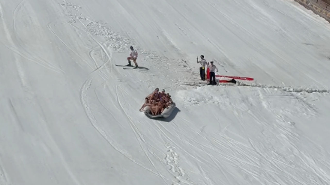 Nenavaden spust s čolnom po letalnici bratov Gorišek v Planici med dogodkom Luža