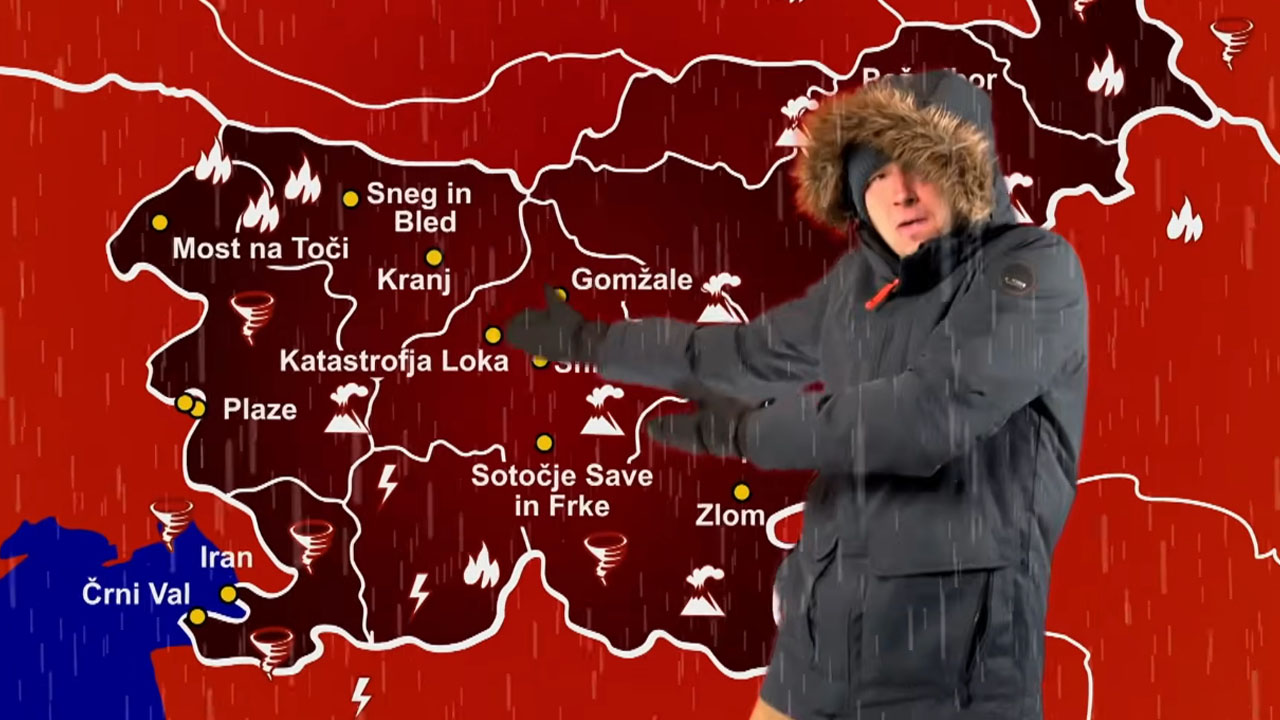 Robert Petan kot vremenar Trombi Petan v satirični parodiji vremenske napovedi