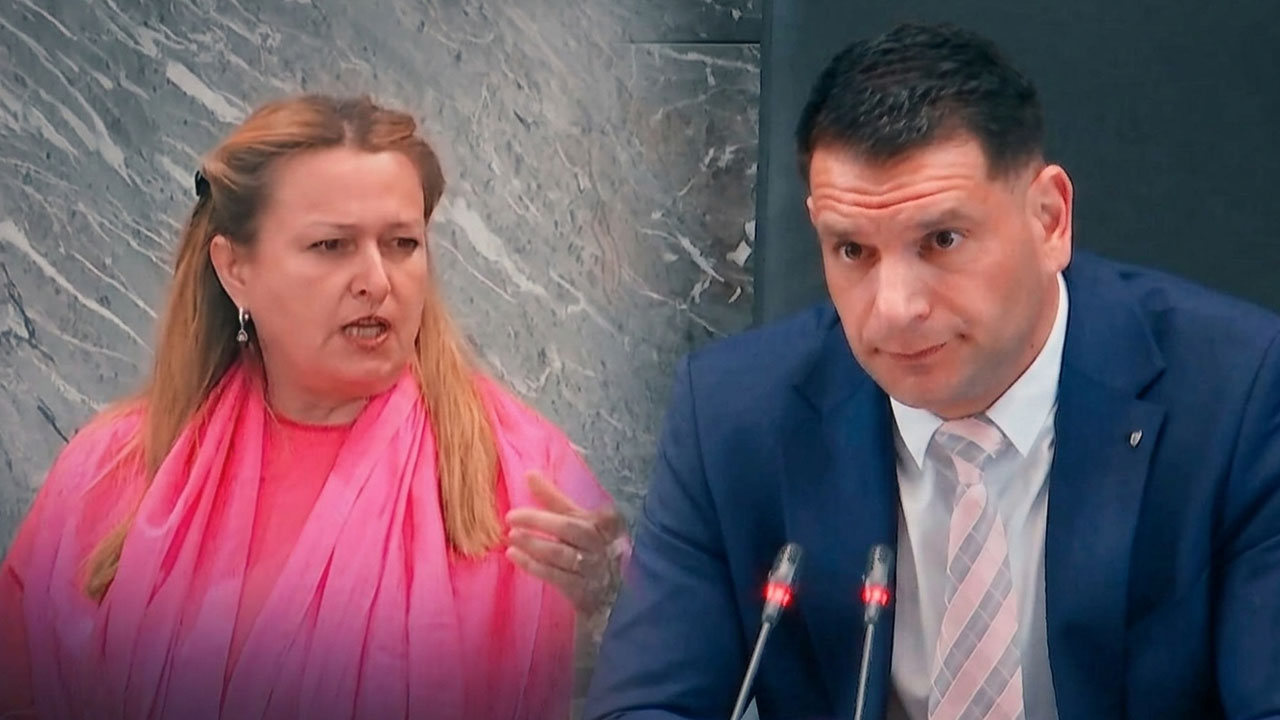 Lena Grgurevič in Zoran Stevanović med besednim spopadom v Državnem zboru