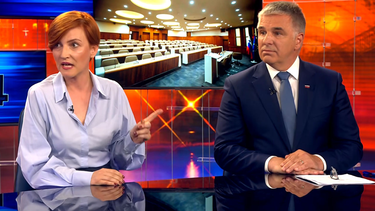 Asta Vrečko in Marko Lotrič med ostrim besednim dvobojem v studiu oddaje 24UR Zvečer