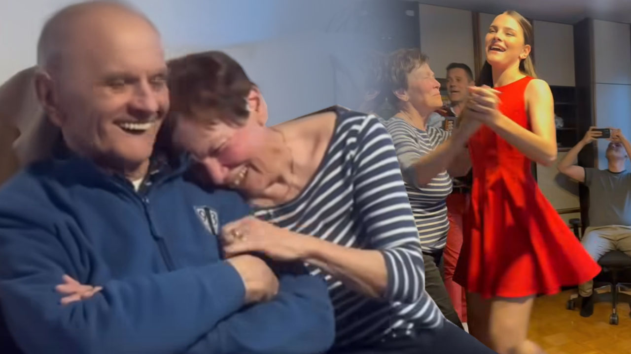 Čuki in vnukinji obiskali babico Ivanko, da ji bi voščili za rojstni dan